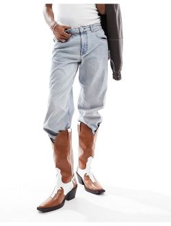 cuban western boot with brown leather with contrast panels