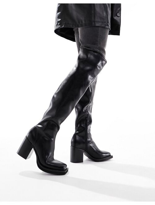ASOS DESIGN over the knee heeled chelsea boots on chunky sole in black