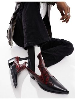 heeled chelsea western boots in black and red leather