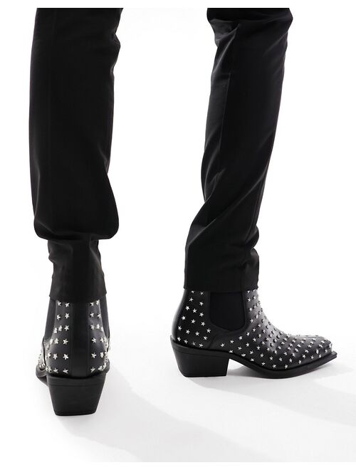 ASOS DESIGN heeled chelsea boot in black with all over star studs