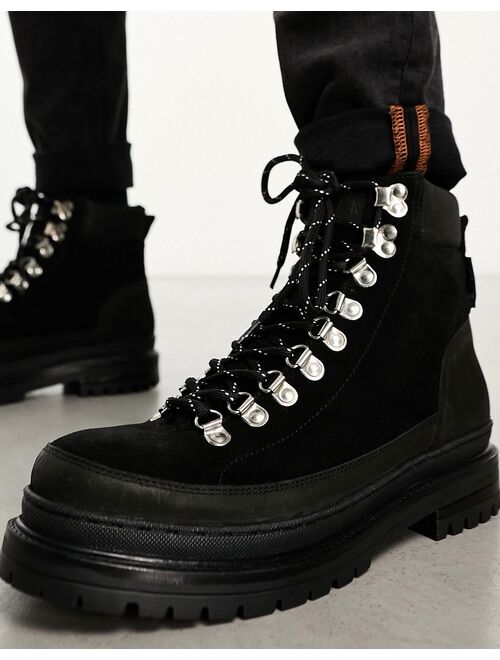 Walk London Element hiker boots in black suede