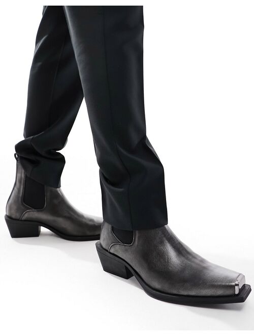 ASOS DESIGN cuban heeled chelsea boots in black with silver rub off