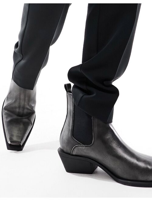 ASOS DESIGN cuban heeled chelsea boots in black with silver rub off