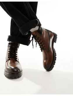 lace up worker boots in brown leather