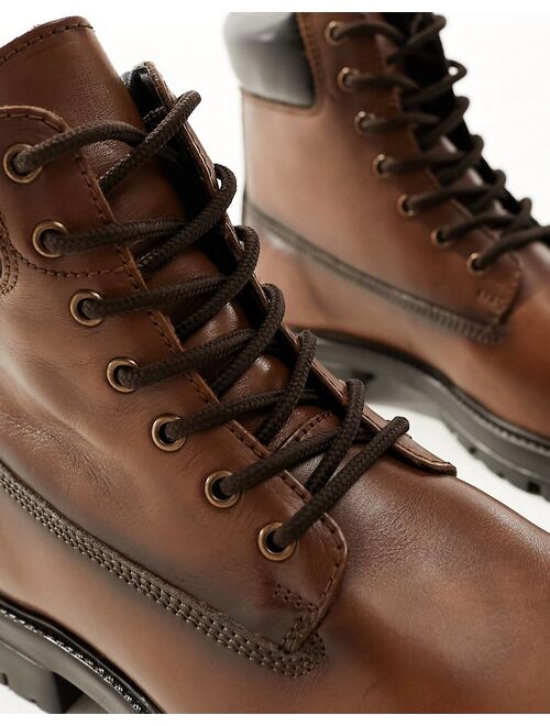 ASOS DESIGN lace up worker boots in brown leather