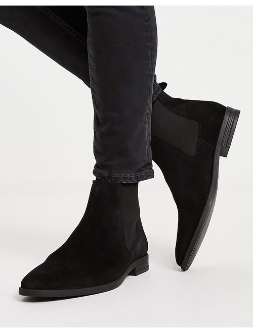 ASOS DESIGN chelsea boots in black suede with black sole