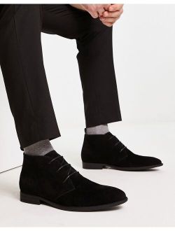 chukka boots in black faux suede