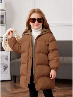 Little Girls' Solid Color Hooded Loose Thick Mid-long -padded Coat
