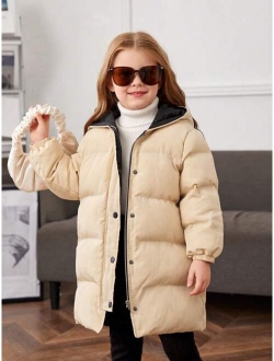 Little Girls' Solid Color Hooded Loose Thick Mid-long -padded Coat