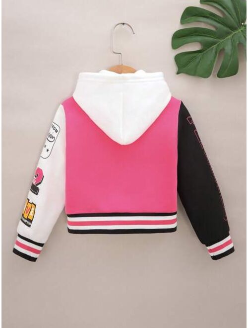 Shein Young Girl Letter Graphic Colorblock Varsity Jacket Without Hoodie