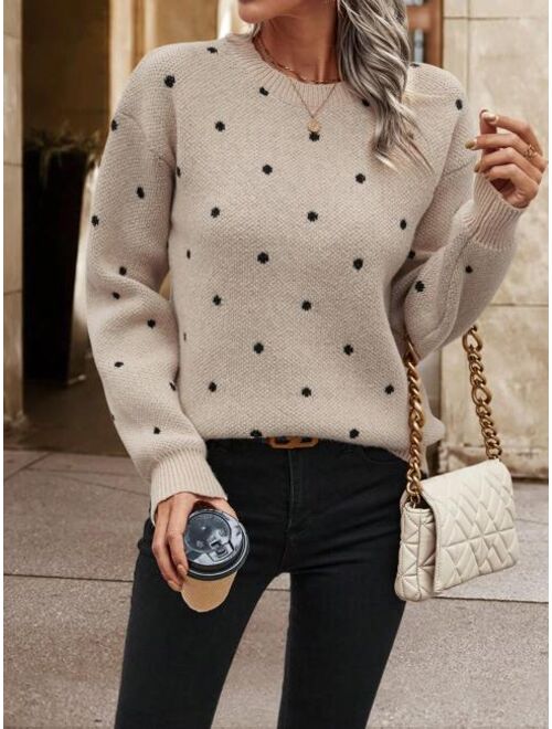 SHEIN LUNE Polka Dot Pattern Drop Shoulder Sweater