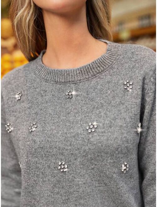 SHEIN Frenchy Rhinestone Detail Sweater