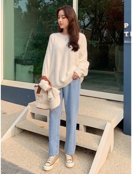 DAZY Drop Shoulder Fluffy Knit Sweater
