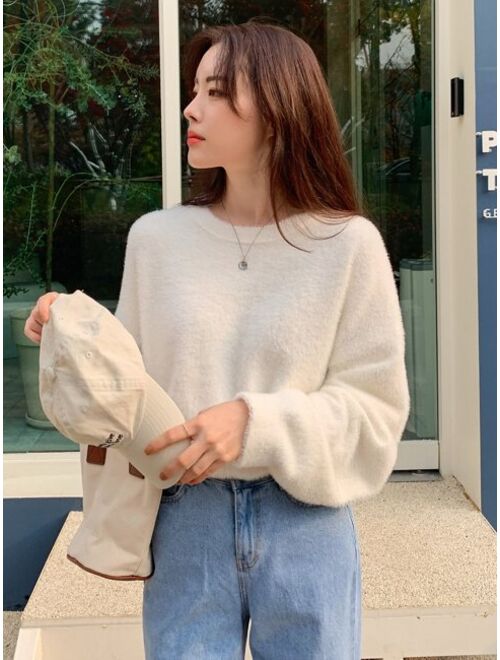 DAZY Drop Shoulder Fluffy Knit Sweater