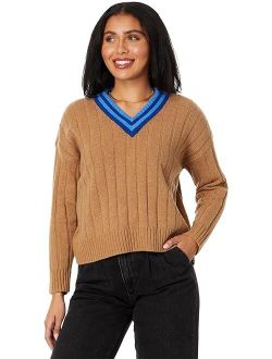Tipped V-Neck Oversized Sweater