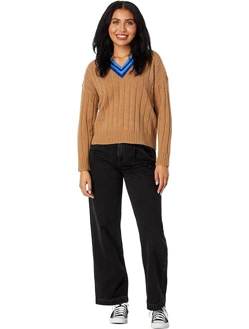 Madewell Tipped V-Neck Oversized Sweater