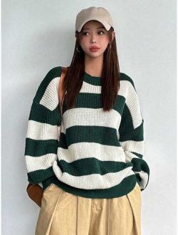 Striped Pattern Drop Shoulder Sweater