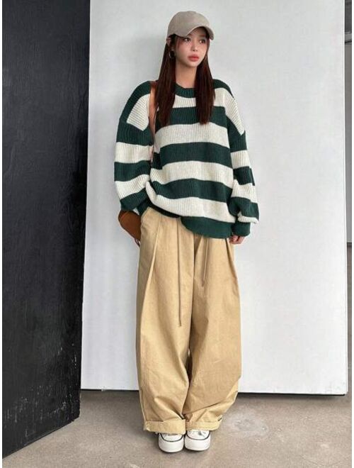 DAZY Striped Pattern Drop Shoulder Sweater