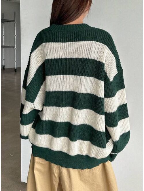 DAZY Striped Pattern Drop Shoulder Sweater