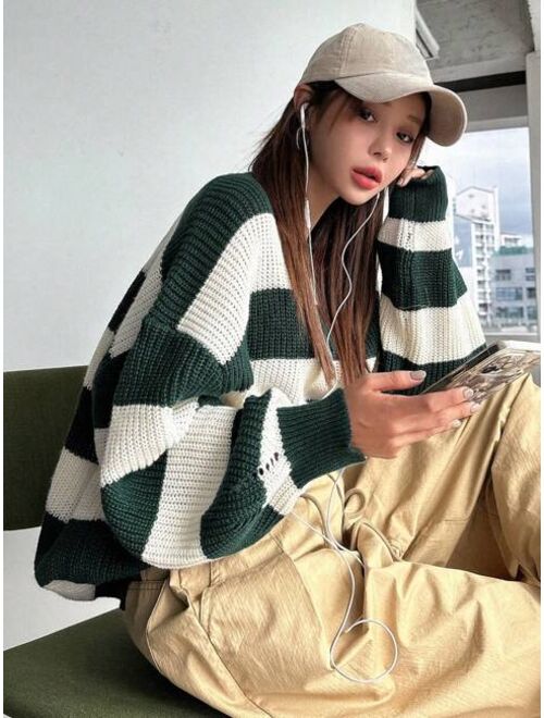 DAZY Striped Pattern Drop Shoulder Sweater