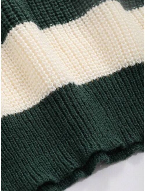 DAZY Striped Pattern Drop Shoulder Sweater