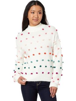 CeCe Mock Neck Rainbow Pompom Sweater