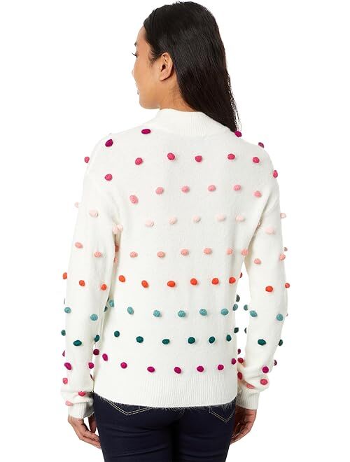 CeCe Mock Neck Rainbow Pompom Sweater