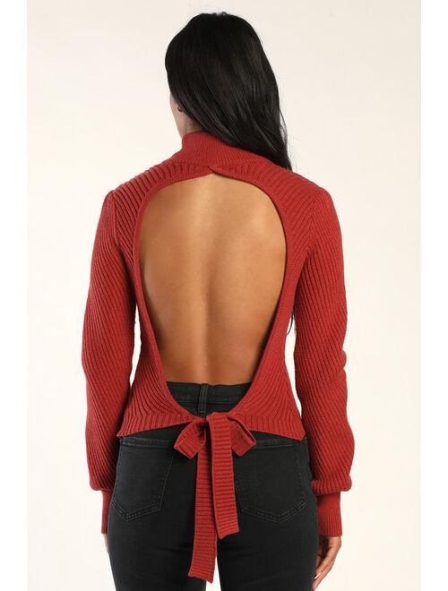 Lulus Autumn Charm Terracotta Long Sleeve Cutout Tie-Back Sweater