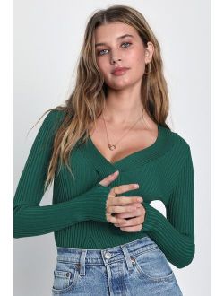 Elevated Vibes Emerald Green Ribbed Long Sleeve Sweater Top
