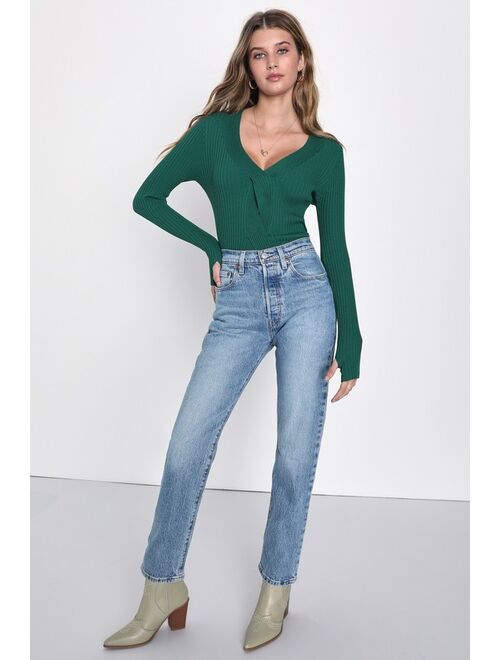 Lulus Elevated Vibes Emerald Green Ribbed Long Sleeve Sweater Top