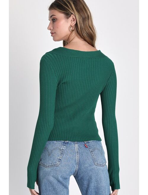 Lulus Elevated Vibes Emerald Green Ribbed Long Sleeve Sweater Top