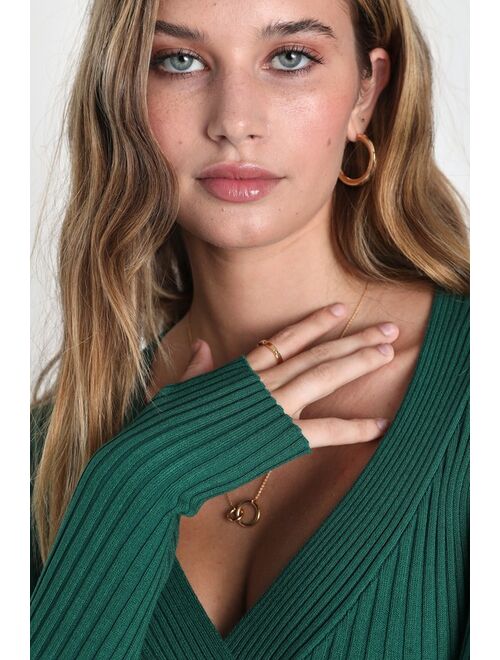 Lulus Elevated Vibes Emerald Green Ribbed Long Sleeve Sweater Top