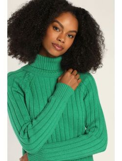 Celebrate Style Green Ribbed Cropped Turtleneck Sweater