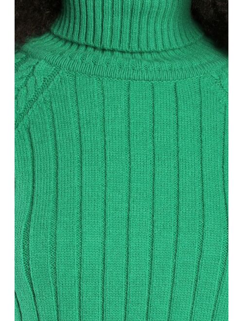 Lulus Celebrate Style Green Ribbed Cropped Turtleneck Sweater