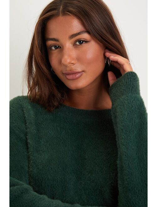 Lulus Chilly Moment Green Eyelash Knit Long Sleeve Sweater Top