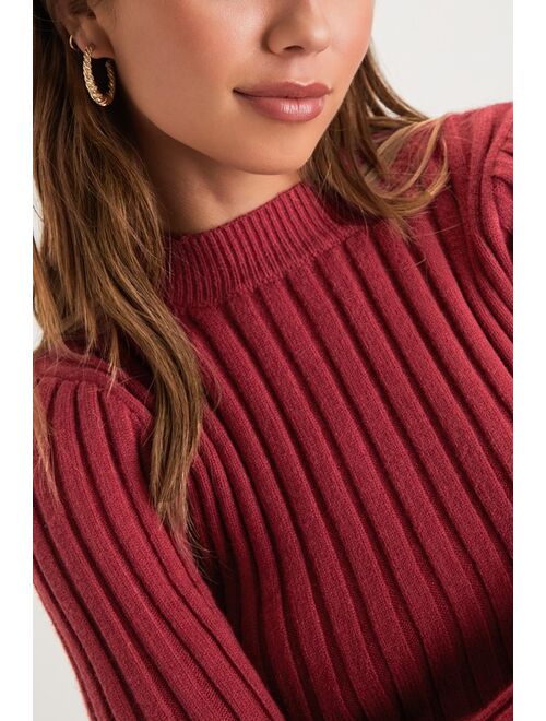 Lulus Snuggly Expression Magenta Ribbed Mock Neck Sweater Top