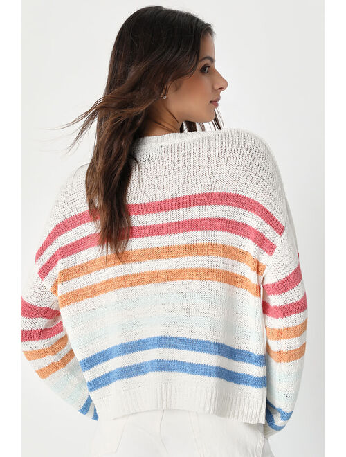 Lulus Confidently Cute White Striped Pullover Sweater