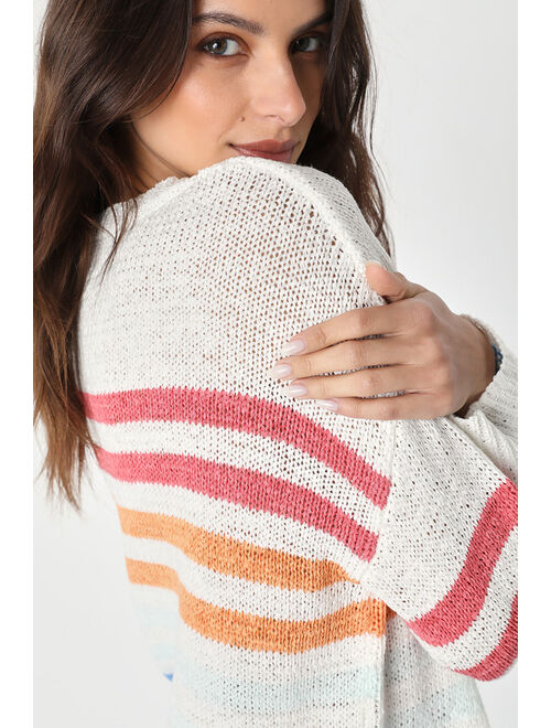 Lulus Confidently Cute White Striped Pullover Sweater