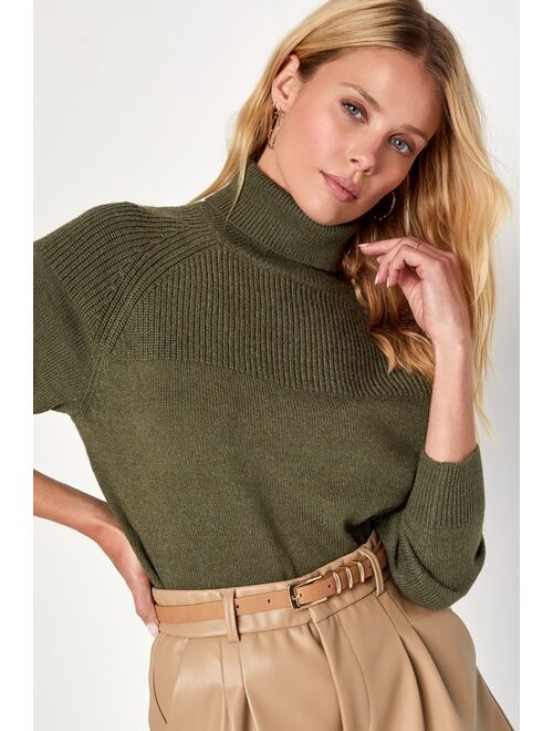 Lulus Comfortable Cutie Olive Green Turtleneck Sweater