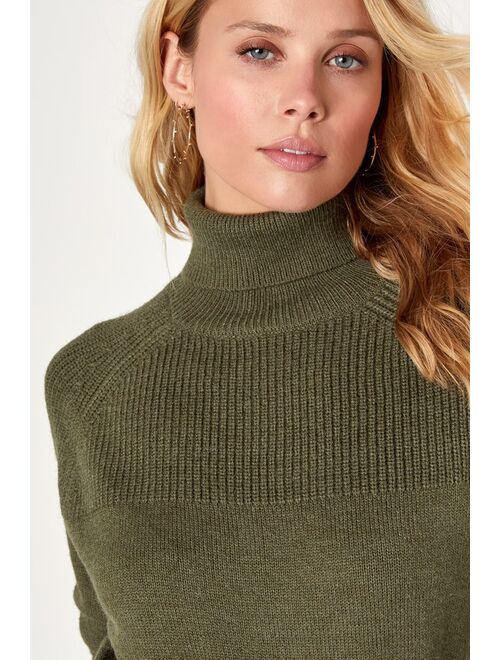 Lulus Comfortable Cutie Olive Green Turtleneck Sweater