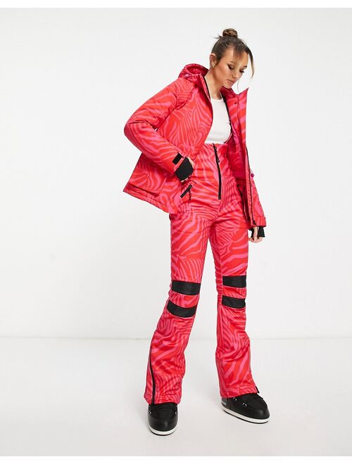 Liquorish Ski waterproof jacket in pink abstract print
