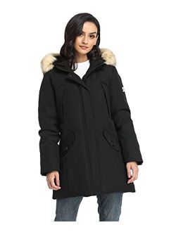 PUREMSX Hooded Winter Coat for Women, Water-resistant Thicken Warm Vegan Down Quilted Parka XS-XXL