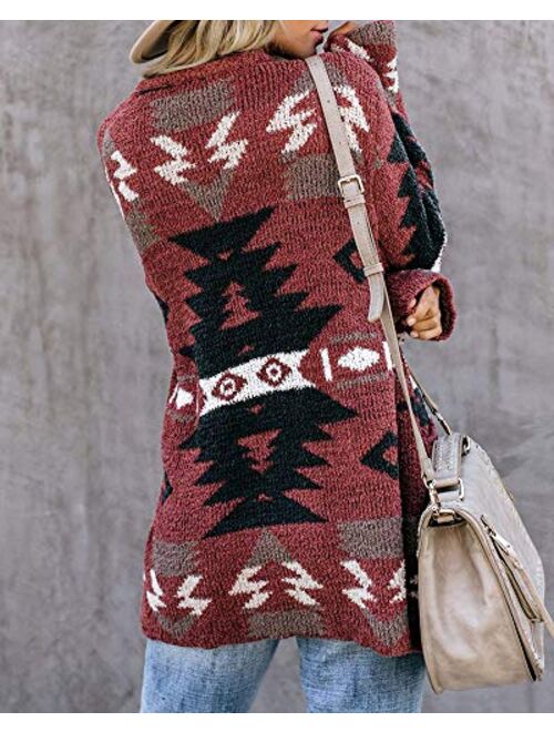 FERBIA Women Boho Cardigan Aztec Open Front Loose Slouchy Sweaters Tribal Long Sleeve Knitted Christmas Jacket Coat