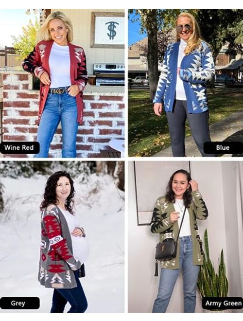 FERBIA Women Boho Cardigan Aztec Open Front Loose Slouchy Sweaters Tribal Long Sleeve Knitted Christmas Jacket Coat
