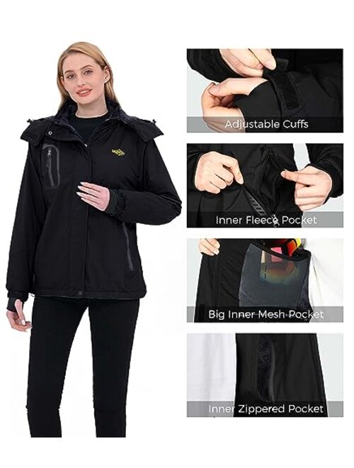 wantdo Women's Mountain Waterproof Ski Jacket Windproof Rain Jacket Winter Warm Hooded Coat