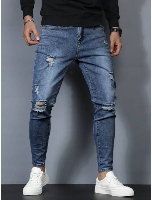 Shein Manfinity LEGND Men's Skinny Ripped Washed Denim Jeans