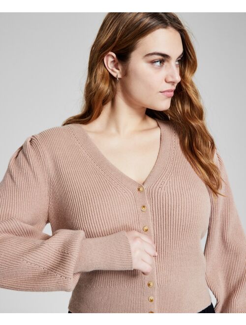 AND NOW THIS Women's Puff-Sleeve Ribbed Cardigan, Created for Macy's