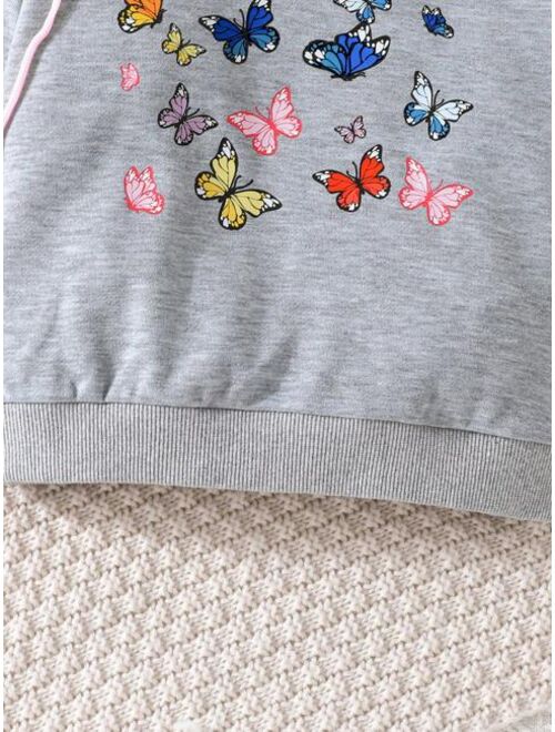 Shein Young Girl Butterfly Print Sweatshirt & Pleated Skirt