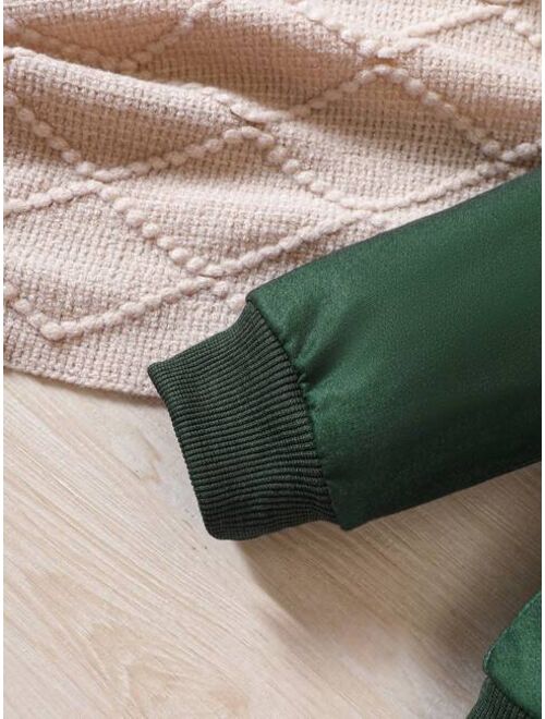 Shein Young Girl Letter Graphic Contrast Collar Sweatshirt & Pleated Skirt