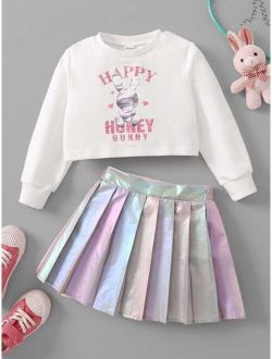 Kids Y2Kool Toddler Girls Letter & Cartoon Graphic Sweatshirt & Skirt